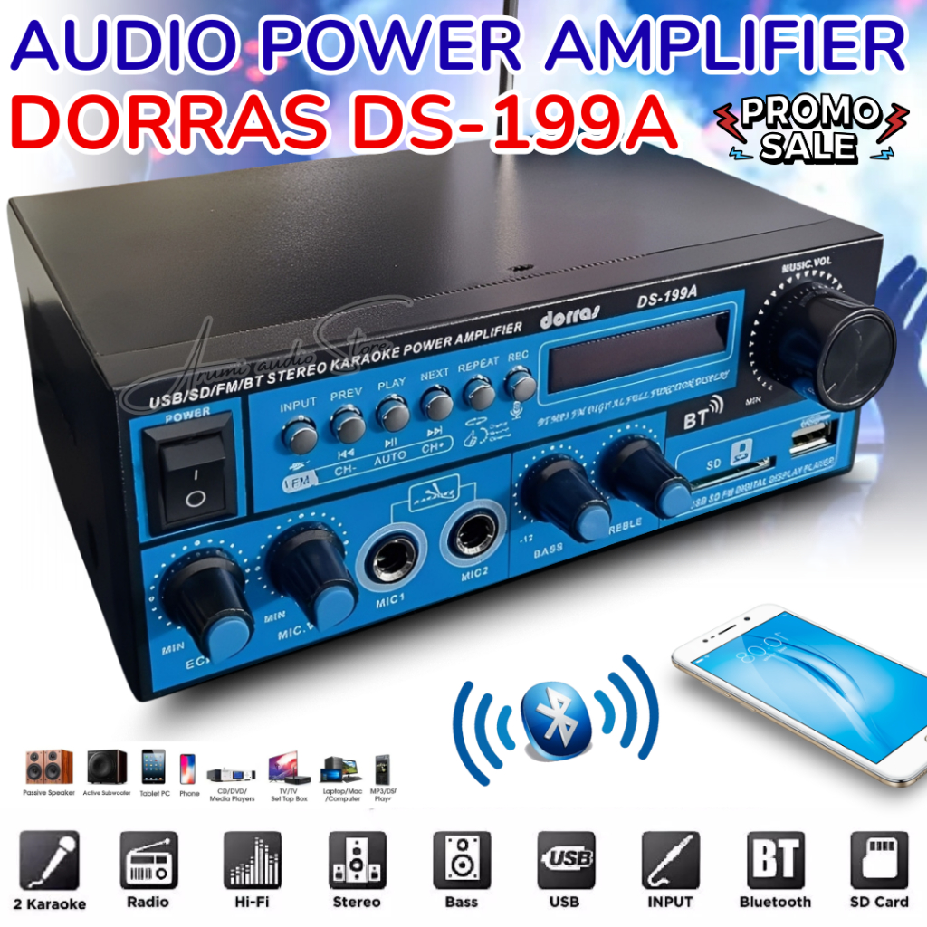 Power Amplifier Bluetooth Karaoke Dorras Ds-199a | Audio Penguat Suara Full Bass 199a | Amplifier Au