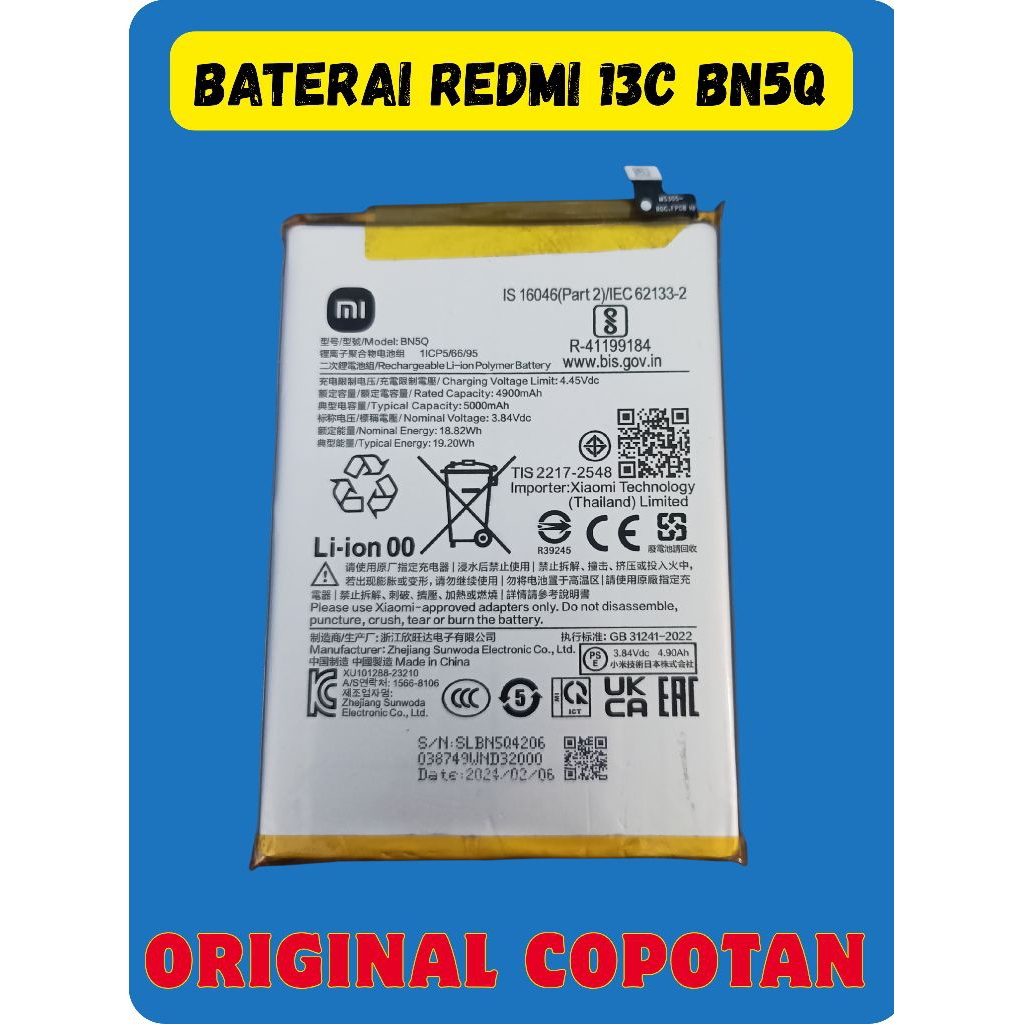 BATERAI REDMI 13C BN5Q COPOTAN BAWAAN HP ORI