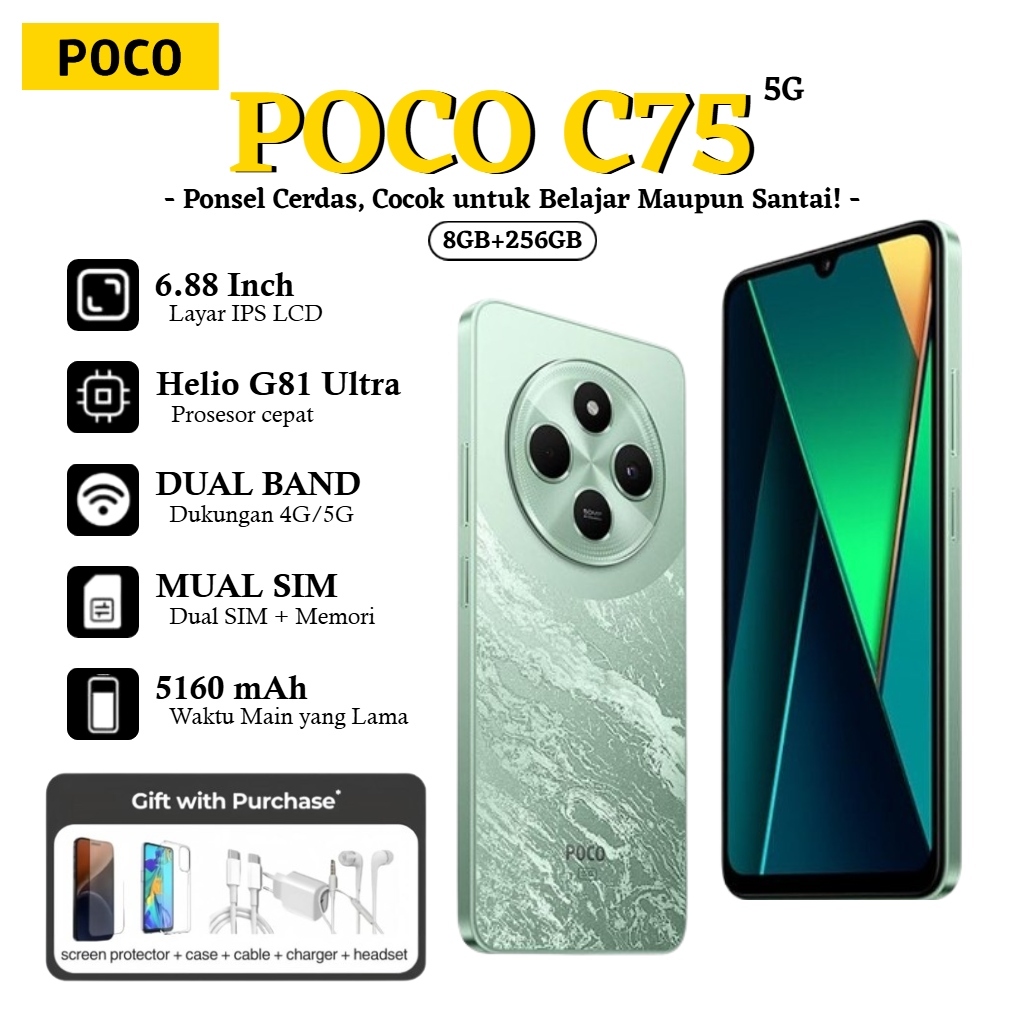 [BARU] REDMI POCO C75 (5G) RAM 8GB + ROM 256GB / [NEW] REDMI POCO C75 ( 5G ) 8GM RAM + 256GB