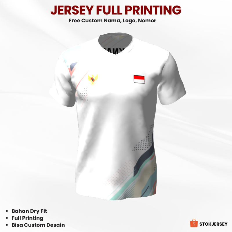 Kaos Jersey Badminton Putih Motif Abstrak 25 - Jersey Olahraga Custom