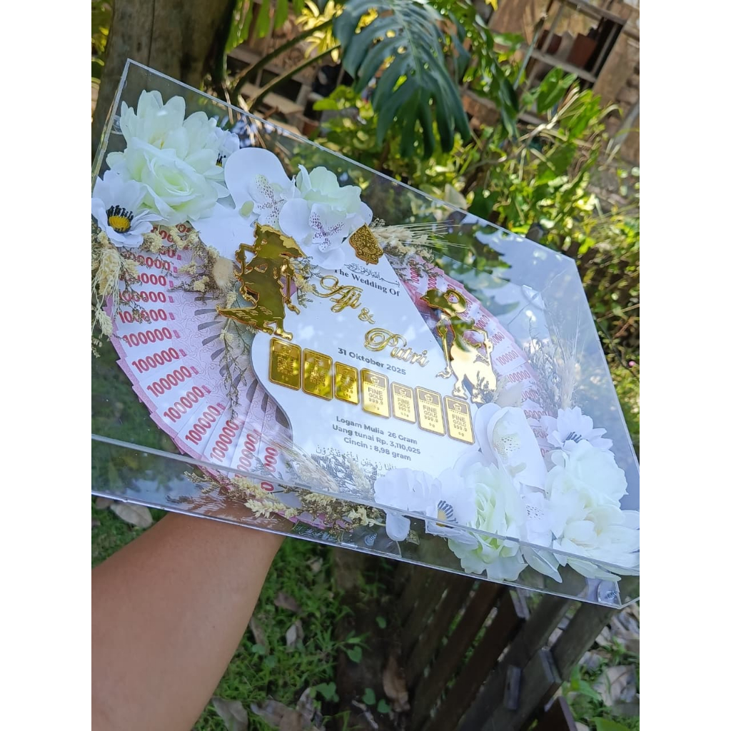 MAHAR UANG FREE PACKING KAYU TERLARIS MAHAR AKRILIK JUMBO 40x50 FREE UANG KERTAS 2 SISI