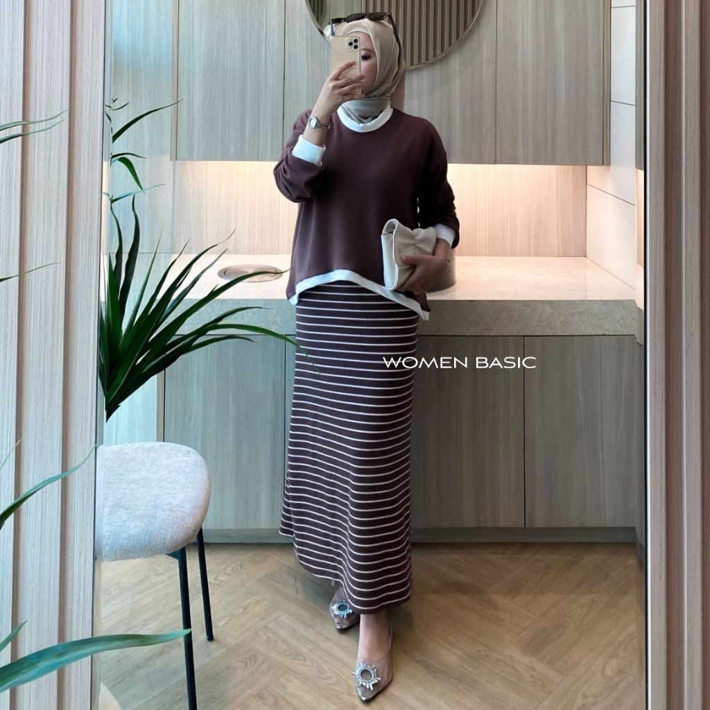 Mikha Set by Women Basic/ Setelan 2in1 / Setelan inner / One Set Knit Caramel / Setelan Wanita