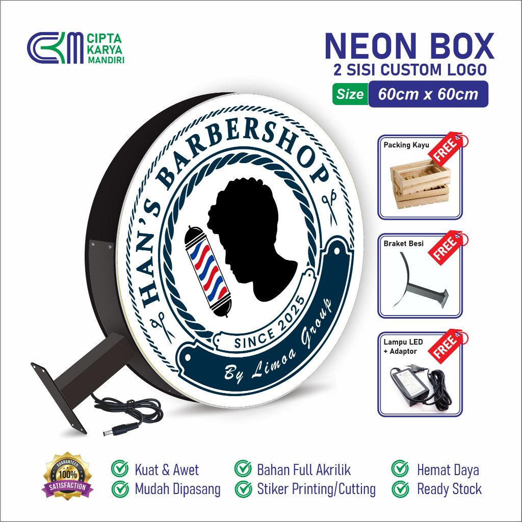 Neon Box Barbershop 2 Sisi Siap Pasang | Neon Box Akrilik Outdoor