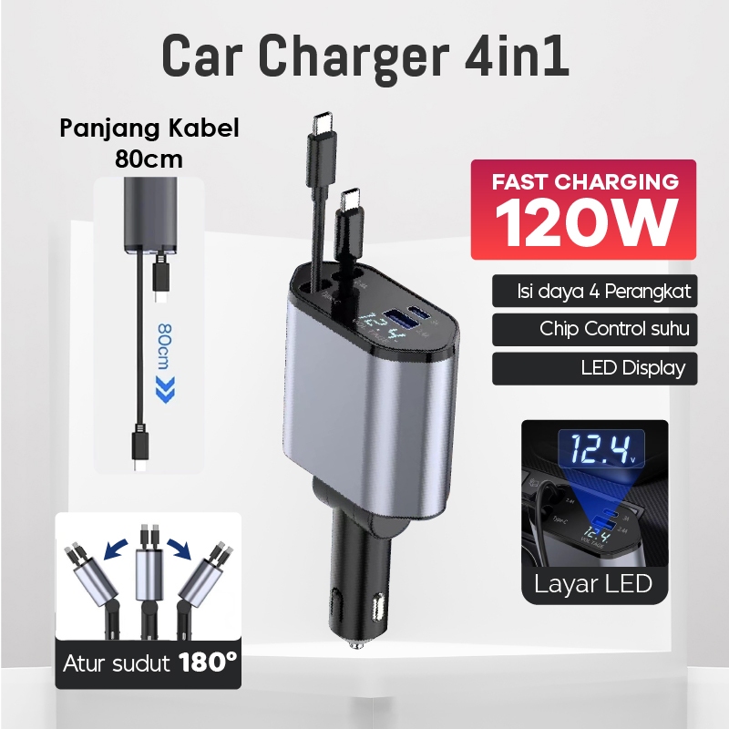 FUNBLOCK - Charger Mobil 120W Car Charger fast charging Type C - Type C Adaptor Charger + kabel