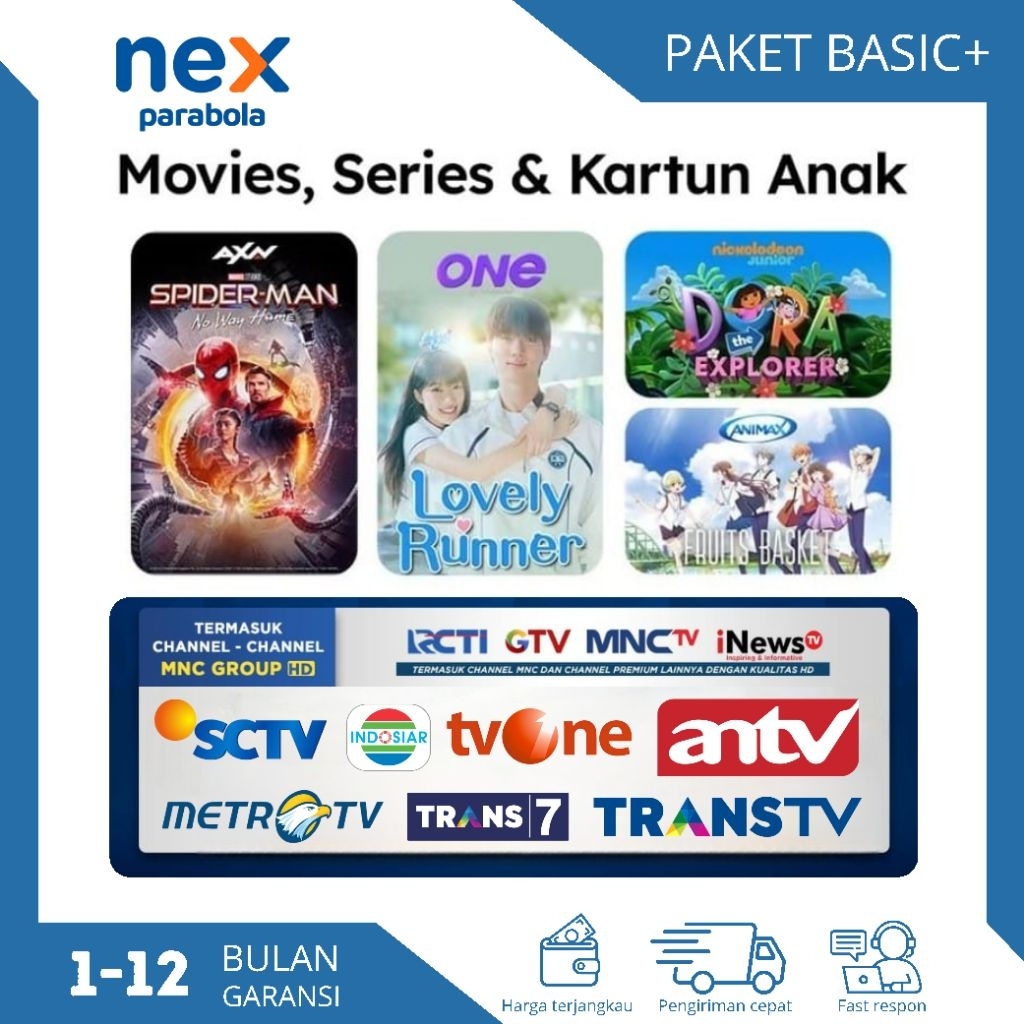 Paket BASIC NEX PARABOLA (MNC trans group dan tv lokal) proses cepat