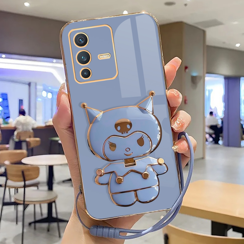 Case Vivo V23 5G Softcase Plating Terbaru With Stand Holder Mirror