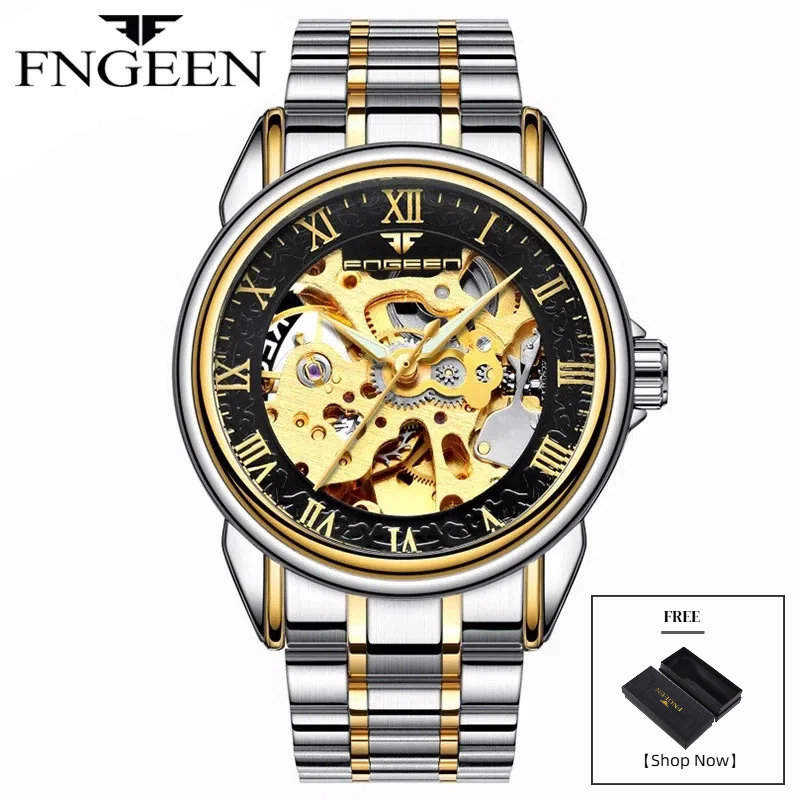 FNGEEN 8866 Jam Tangan Pria Anti Air Original Stainless Steel Quartz Automatic Watch+Kotak Gratis