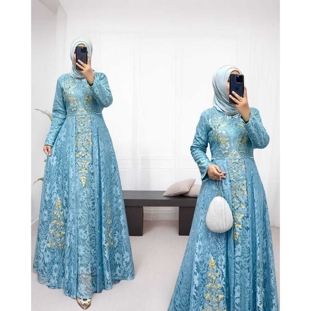 GAMIS PESTA DAN KONDANGAN | FREE HIJAB | SERAGAMAN PESTA | BRUKAT DRESS EXSLUSIVE | NABILA DRESS