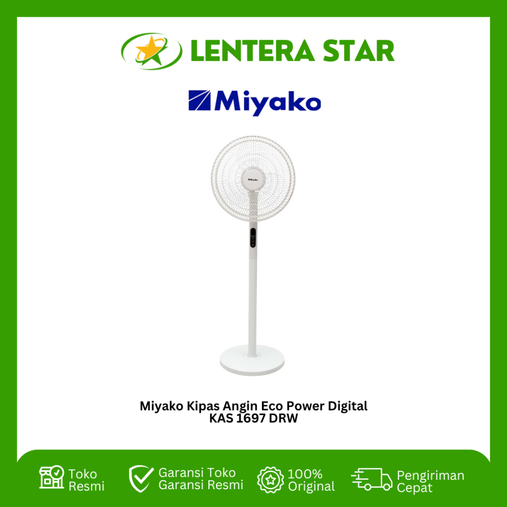 Miyako Kipas Angin KAS 1697 DRW 16 inch Remote Digital KAS1697DRW KAS-1697DRW Power Wind