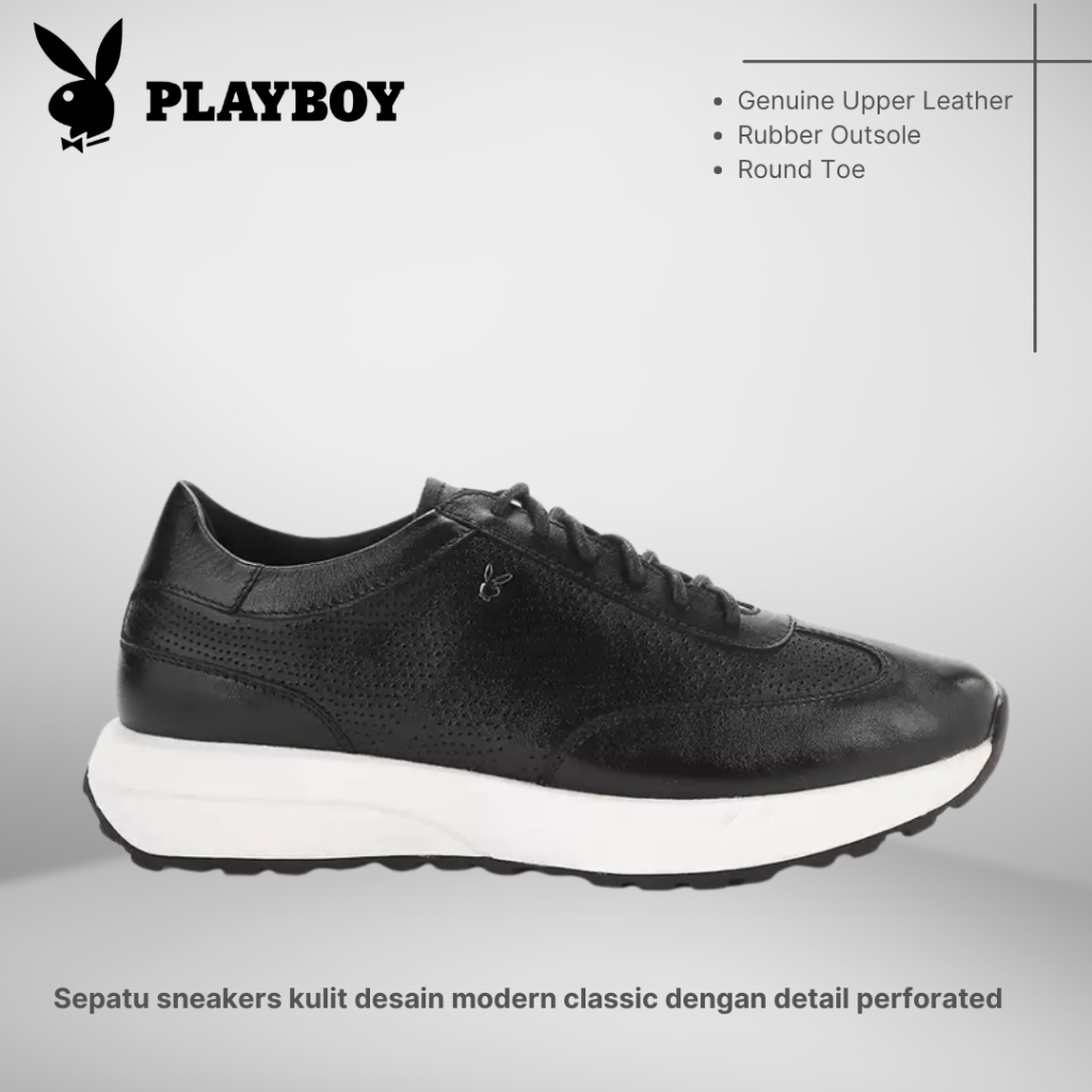 SEPATU PLAYBOY ORIGINAL SNEAKERS KULIT CASUAL PRIA HITAM PL16