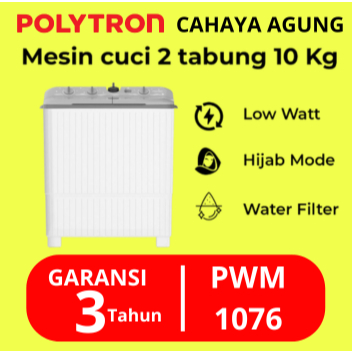 POLYTRON Mesin Cuci 2 Tabung 10 Kg PWM-1076