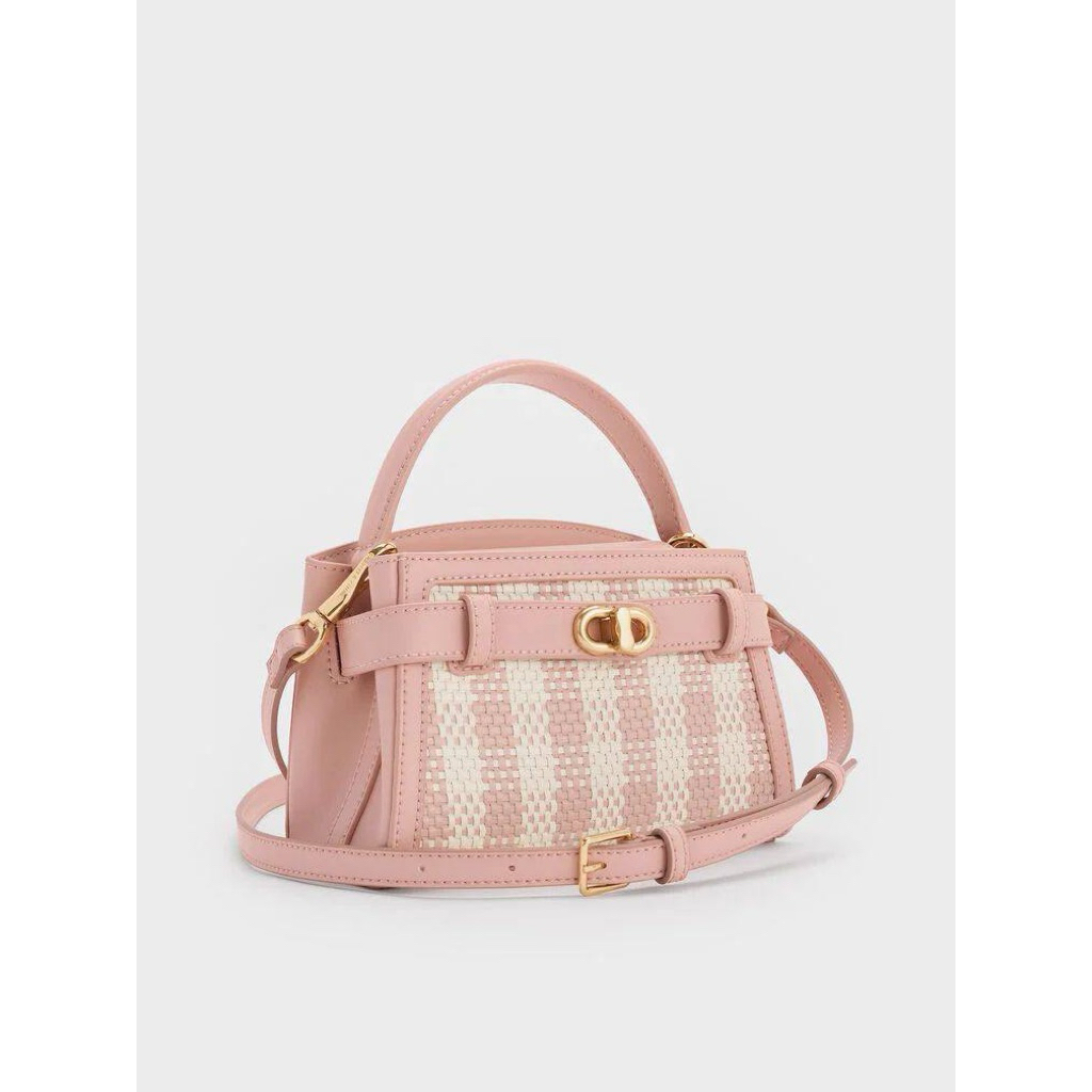 CK Aubrielle Checkered Top Handle Bag Pink Rajut