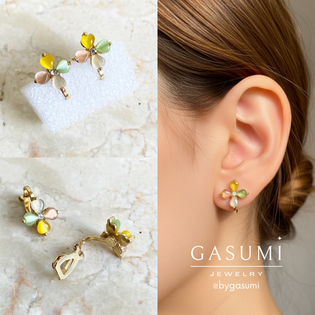 CHIKA - Anting Tanpa Tindik Jepit Bunga Earclip Flower Gold Anting Klip Kecil Emas Anting Sederhana 