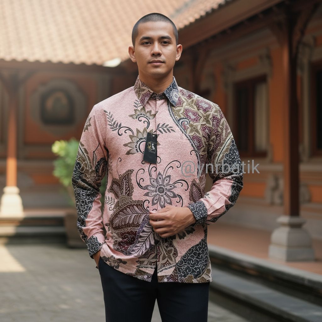 BAJU BATIK WARNA PEACH/PINK,BATIK PRIA LENGAN PANJANG,BATIK MODERN,BATIK MODEL TERBARU,BATIK MURAH