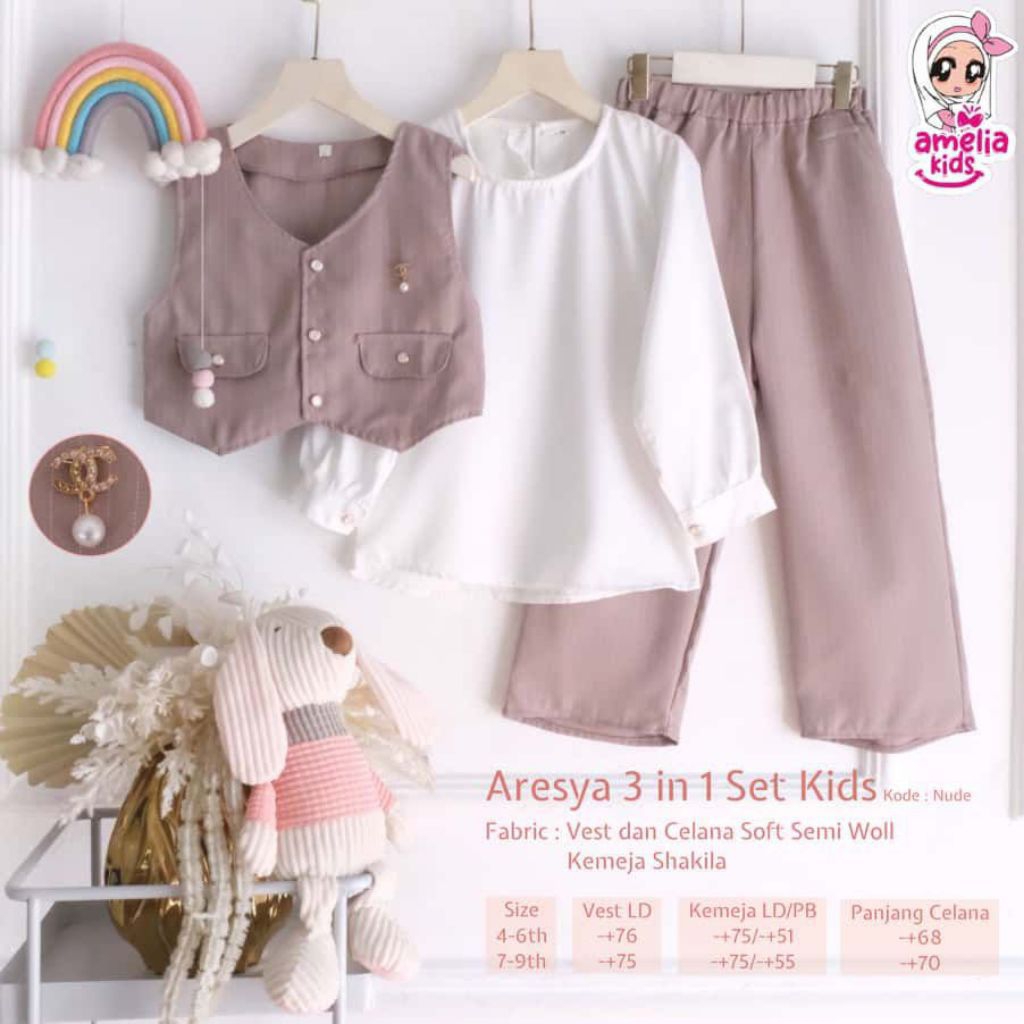 ARESYA 3in1 SET KIDS ORI AMELIA SETELAN ANAK CEWEK