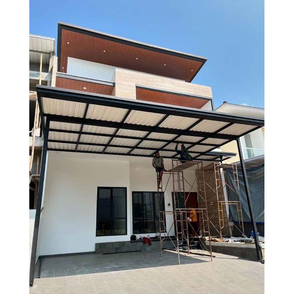 Kanopi teras rumah atap alderon double layer + talang air