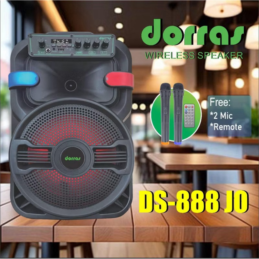 Speaker Dorras DS- 888JO  Ukuran Speaker 10,5" / Speaker bluetooth Free 2Mic Wireles