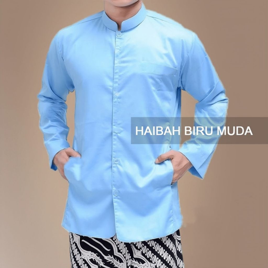 Baju Koko Saku Samping Kerah Sanghai Muslim Pria Dewasa