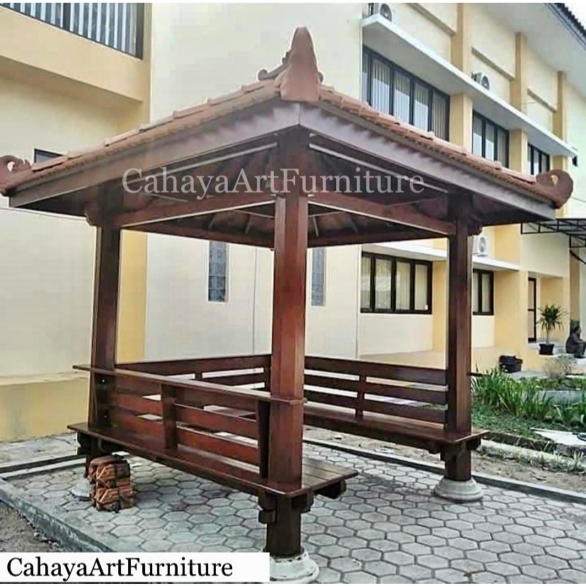 gazebo kayu jati minimalis , gazebo taman , pargola taman kayu jati , saung gazebo taman kayu jati