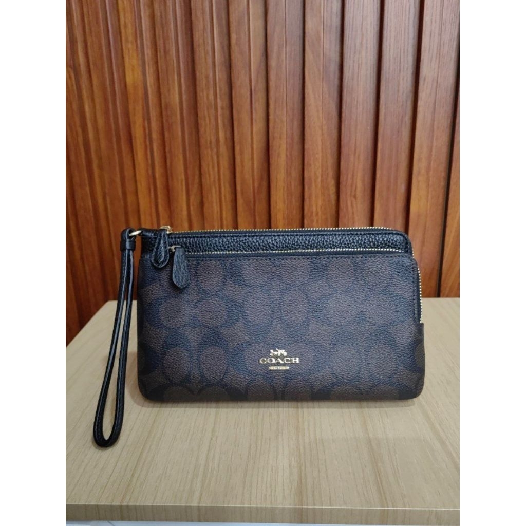 Coach Double Zipper Wallet Brown Black