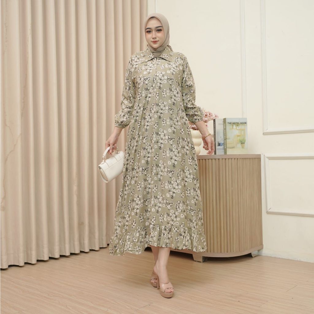 Gamis Rayon Motif Bunga Kekinian