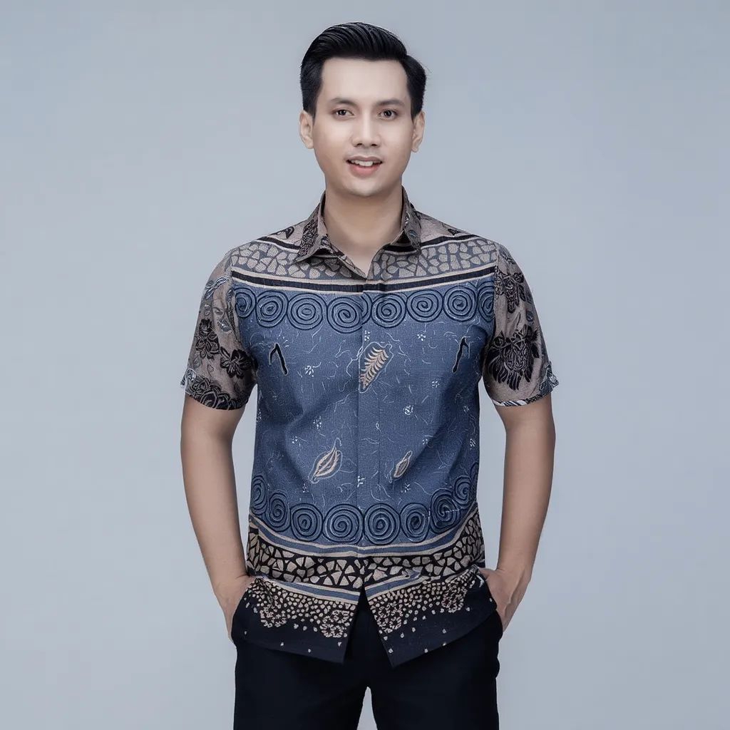 Batik Warna Agung Batik Manggar Abu Batik Pria Premium Lengan Pendek Hem Pria