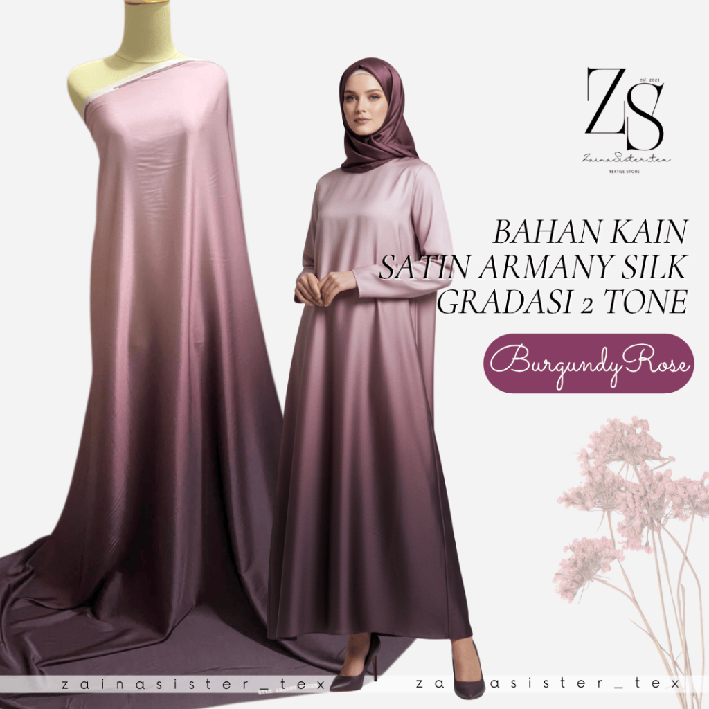 Kain Satin Gradasi 2 Warna 2 Tone Armnyy Silk Ombre Warna Burgundy Rose HARGA SETENGAH METER