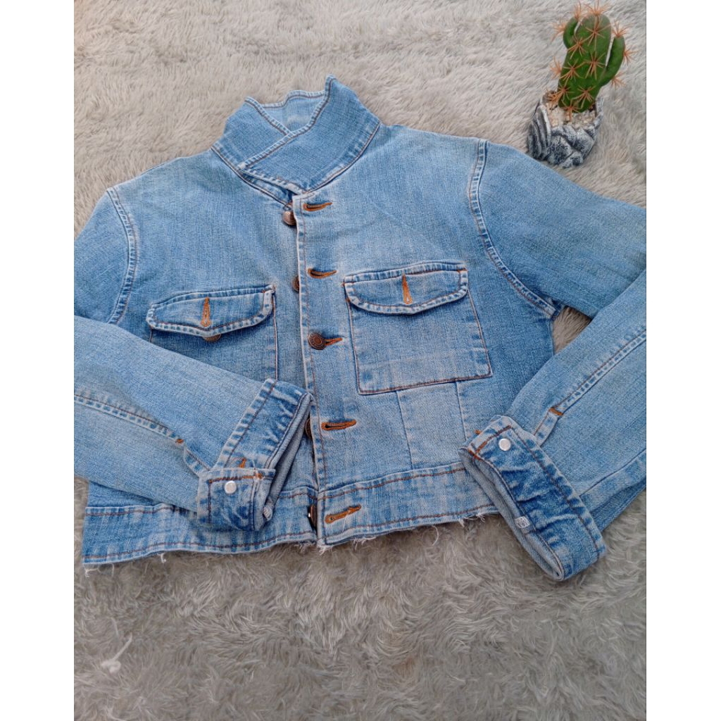 Jaket jeans wanita croptop warna denim