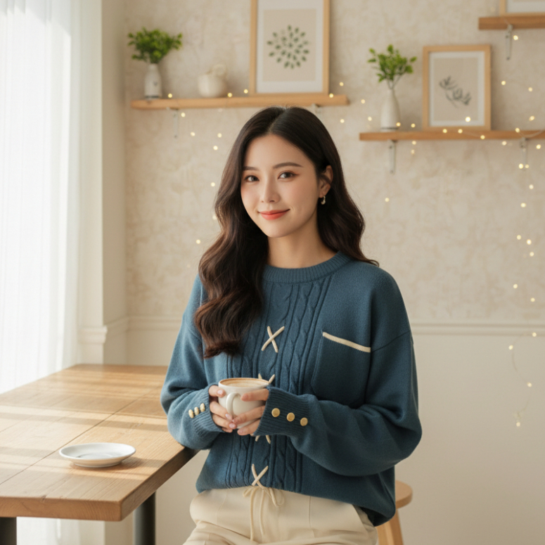 Catlea Atasan Blouse Rajut Wanita Premium Korean Style Knit Lengan Balon Baju Rajut Polos