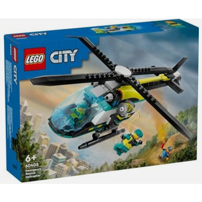 LEGO City - 60405 Emergency Rescue Helicopter Set Building Kid Toy Pilot Heli Plane Town Park Hiker 