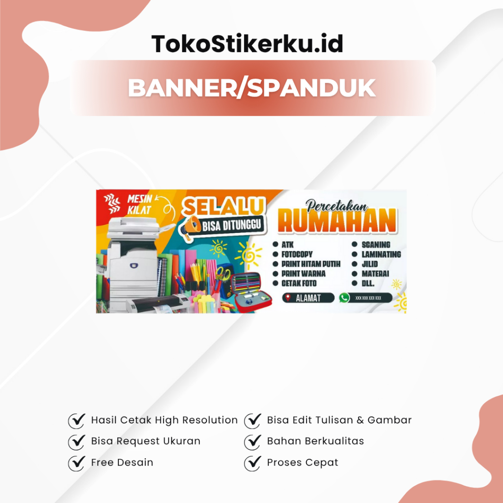 BANNER SPANDUK TOKO PERCETAKAN FOTOCOPY DAN ATK CUSTOM