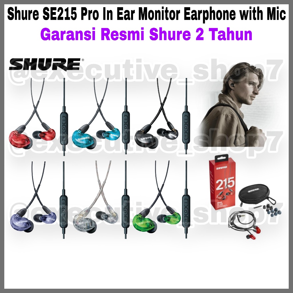 Shure SE215 Pro In Ear Monitor Earphone with Mic Garansi Resmi Shure 2 Tahun