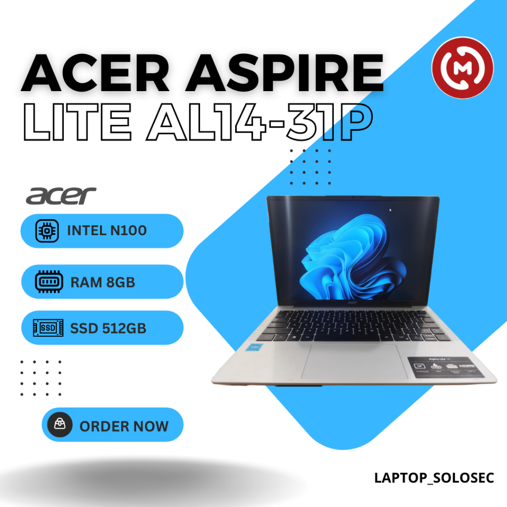 LAPTOP SECOND ACER ASPIRE LITE AL14-31P | INTEL N100 | RAM 8GB | SSD 512GB | 14" WUXGA - Laptop Tipi