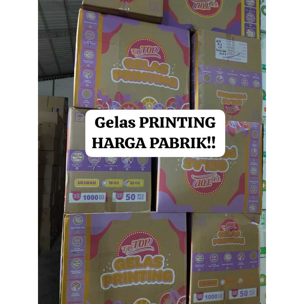 GROSIR 1 DUS Gelas Motif Es Teh Kopi Buah INDONESIA 22 oz Printing Tiptop Batik Orange Juice 22oz