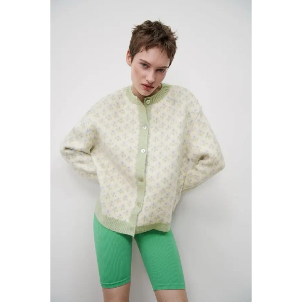 FLORAL JACQUARD KNIT CARDIGAN ZARA