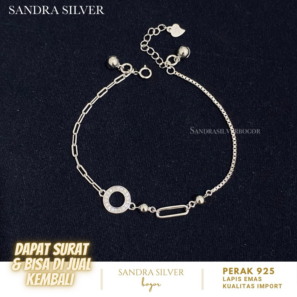 Gelang Perak 925 variasi ring rantai paperclip mix italy Lapis emas putih