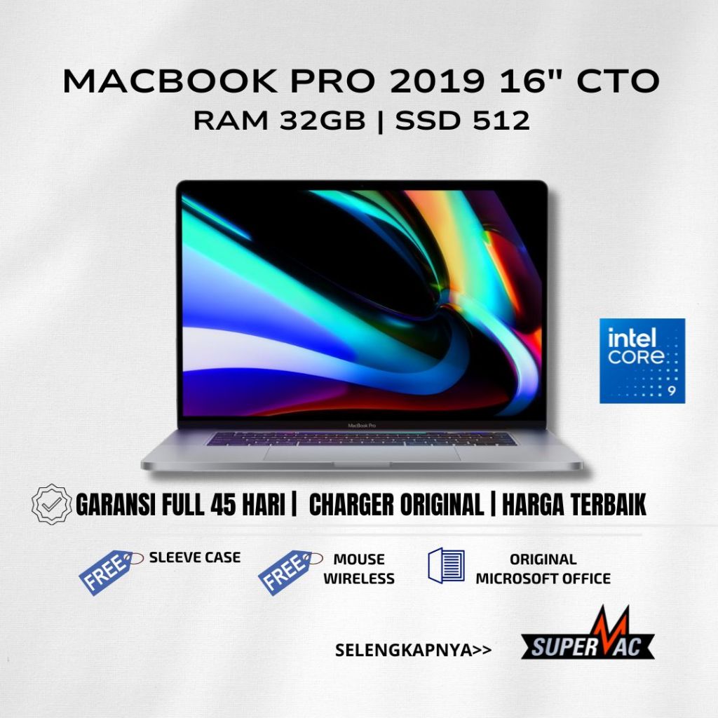 MACBOOK PRO 2019 16 INCH CORE I9 RAM 32GB SSD 512GB CTO LAPTOP APPLE EDITING RENDERING MURAH ORIGINA