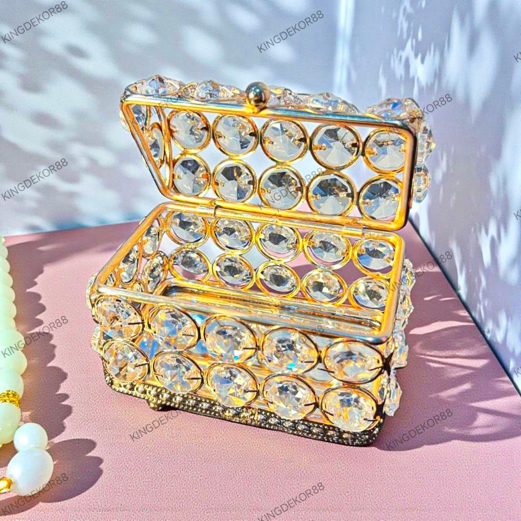 KD88 EMMA | Kotak Perhiasan Mini Kristal Gold Premium | Hiasan Kotak Aksesoris Kristal Emas Estetik