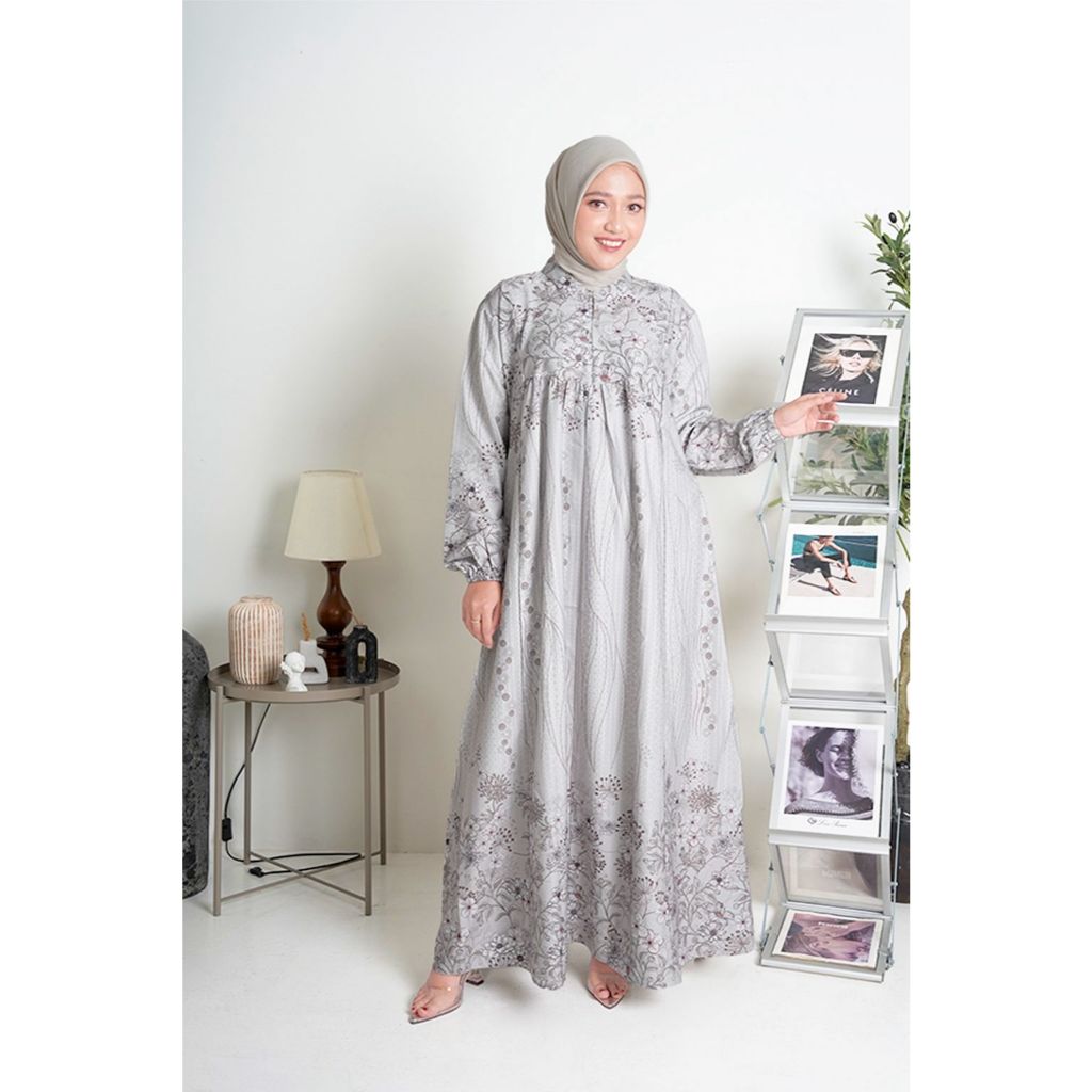 Ray'Sah | Gamis Muslimah Wanita Dewasa Motif Bunga flowly  – Tangan Karet ,Busui Friendly, Adem & St