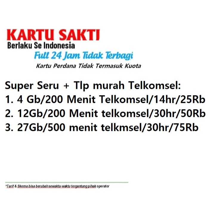 (BISA COD) Perdana Combo Sakti Full Kuota 24 jam + Tlp sesama Telkomsel