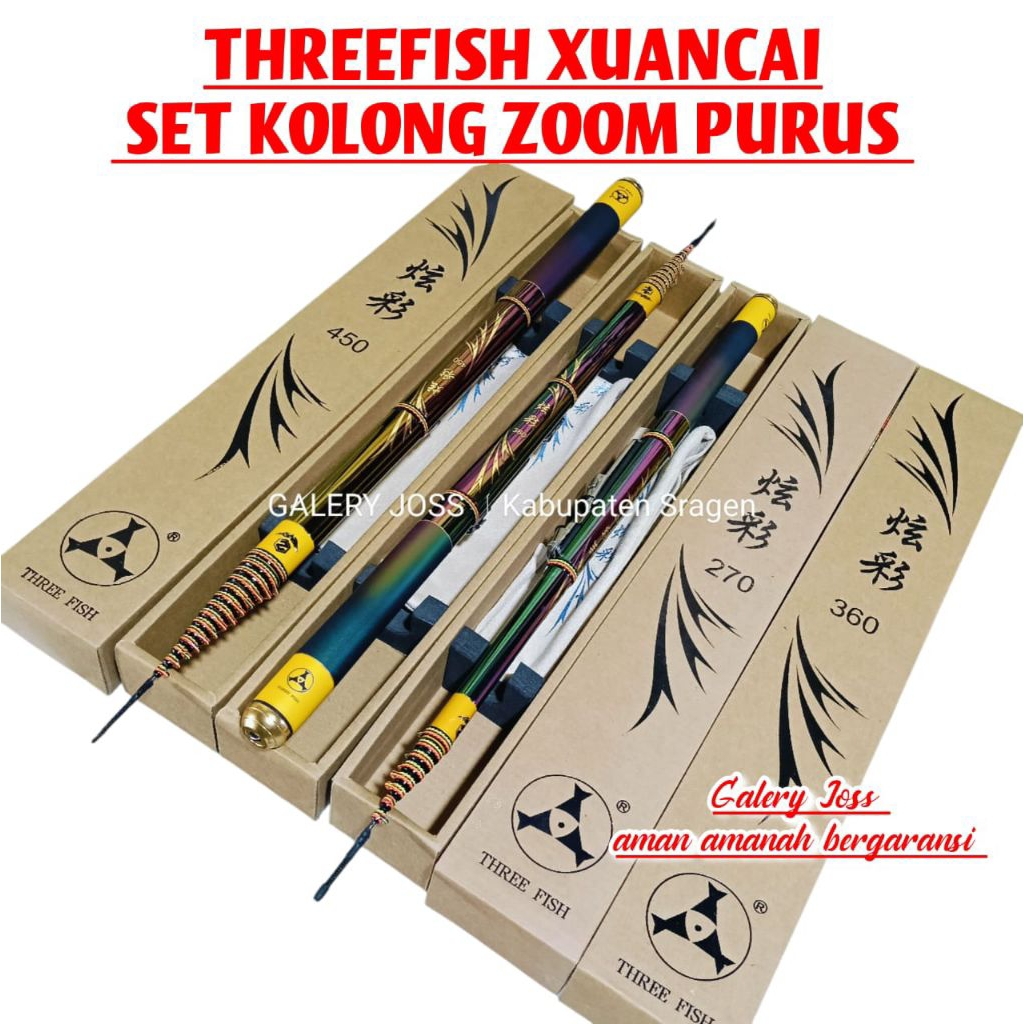 Tegek kolong zoom Three fish xuancai ruas pendek tersedia ukuran 270 360 450