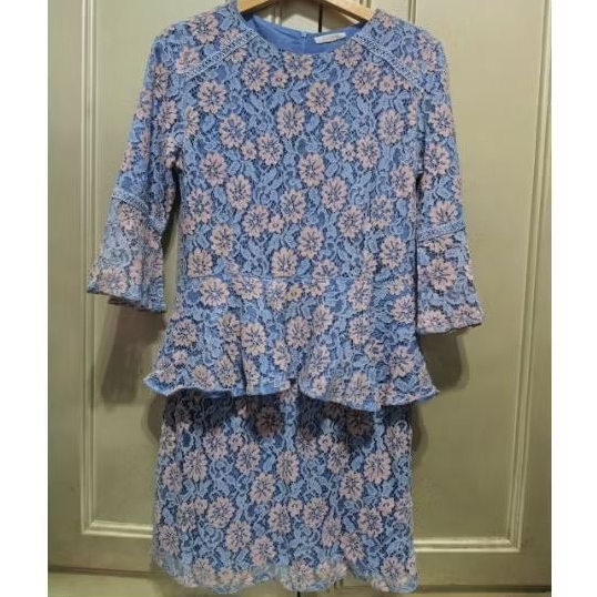 Dress Full Brukat Pastel PINK BIRU COME Butik