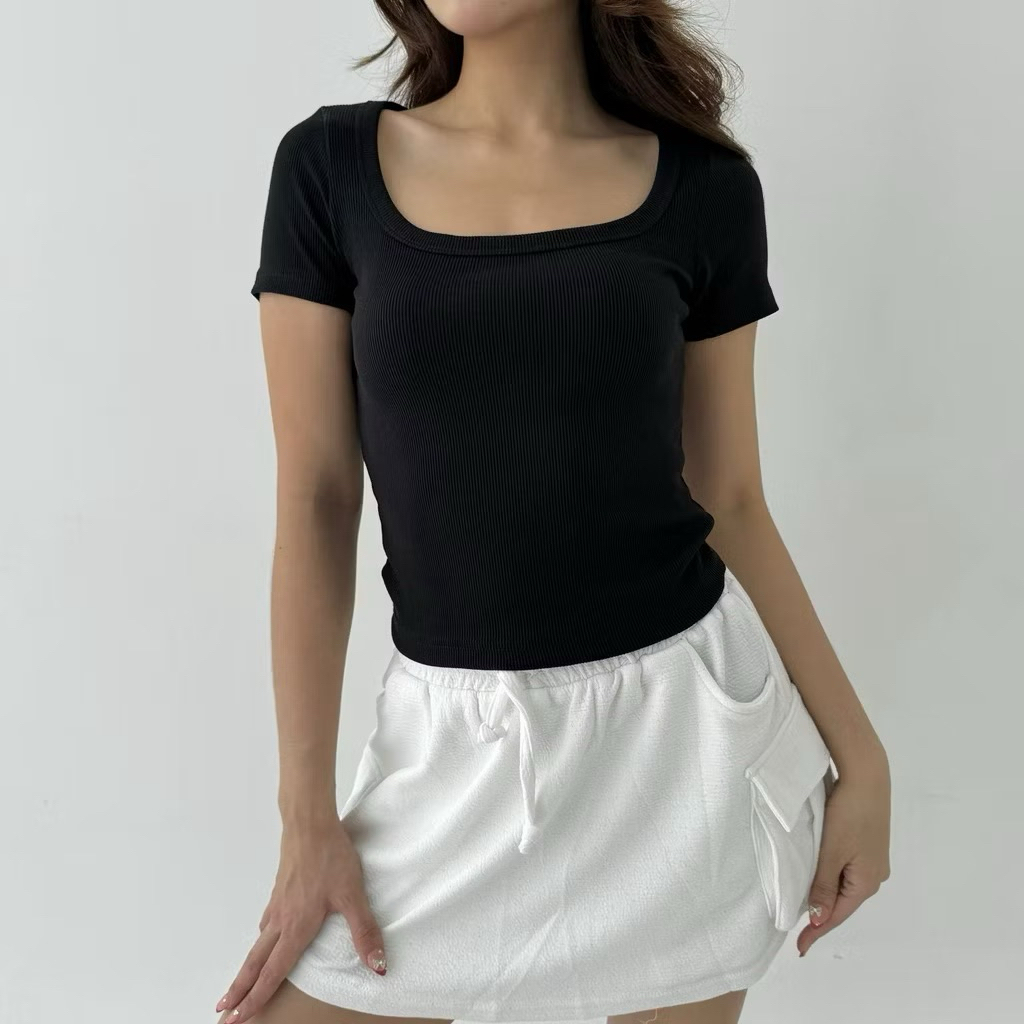 orlo top / orlo black top / orlo square crop top / basic short sleeve