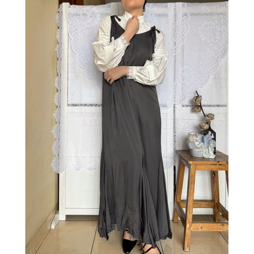 Satin Grey Long Dress