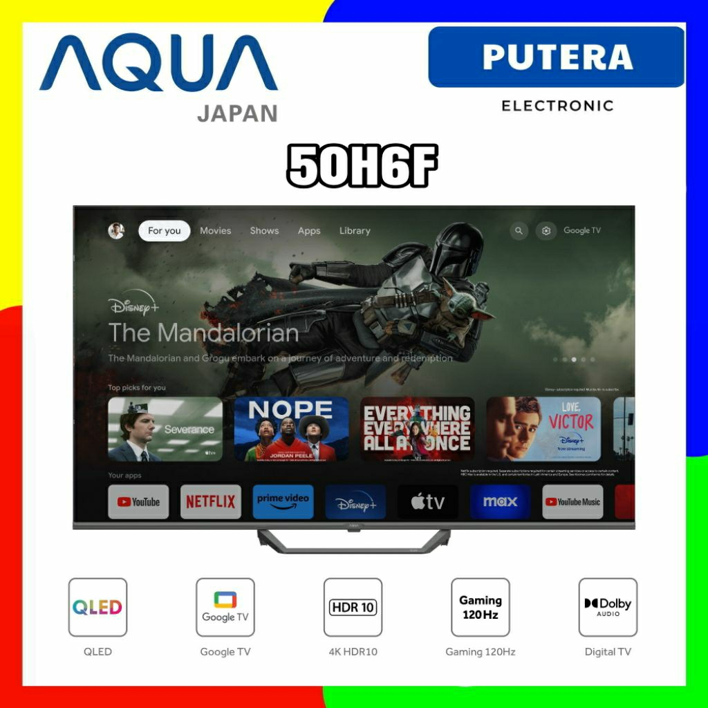 AQUA 50H6F GOOGLE TV 50 INCH QLED 4K UDH 2025 Gaming mode 120Hz Dolby Audio H6F