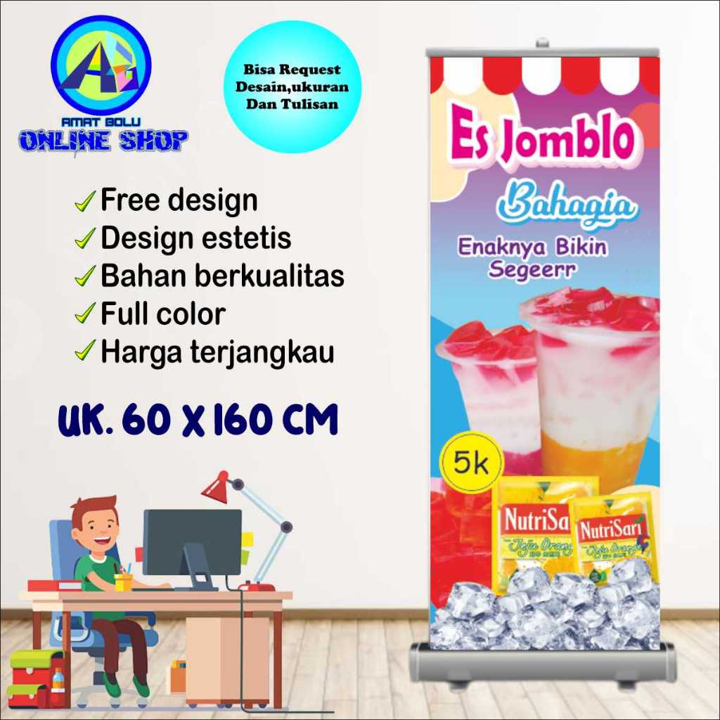 SPANDUK ES JOMBLO BAHAGIA UKURAN 60X160 BISA REQUEST