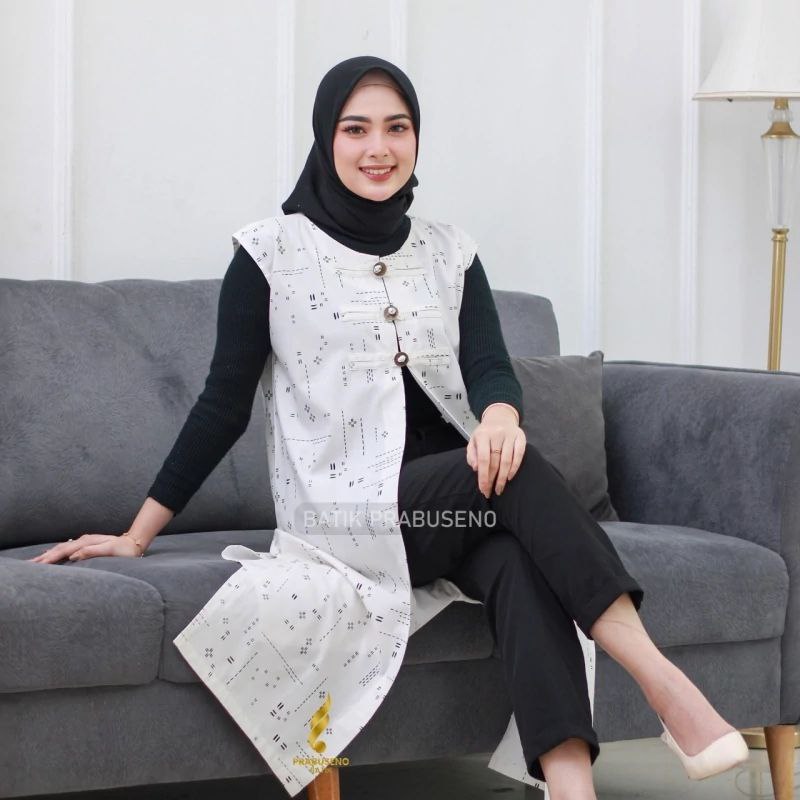 RAYAN PUTIH Long Vest Batik Wanita Lengan Panjang Prabuseno Original Official Store Atasan Modern Pr