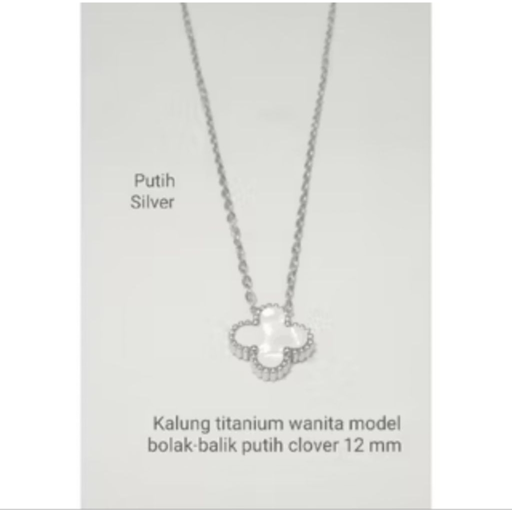 Kalung Wanita Titanium ukuran 45 cm + Liontin Model Clover 12 mm