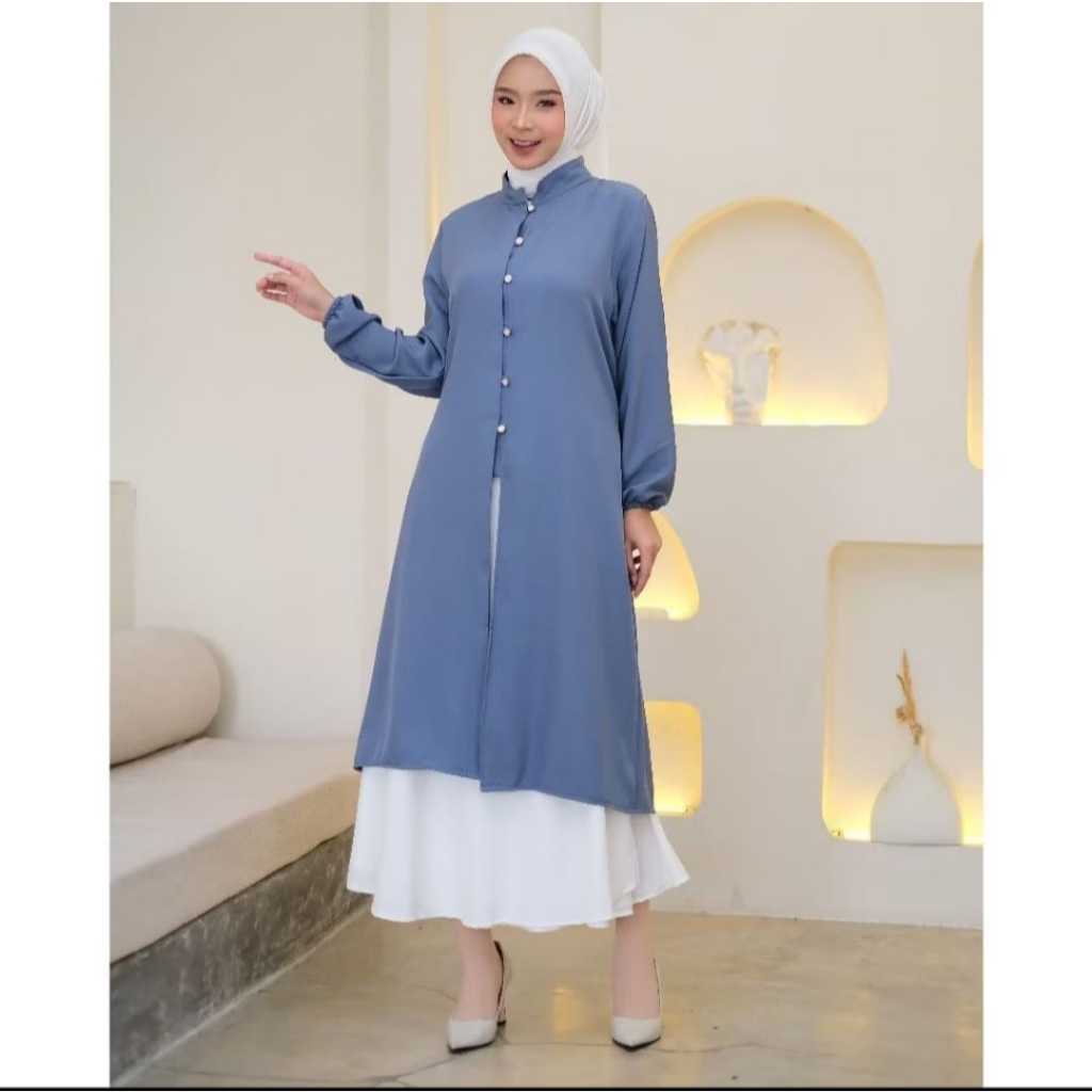 BAJU ATASAN TUNIK POLOS DEWASA TERBARU TUNIK WANITA VARIASI KANCING DRESS WANITA MUSLIM