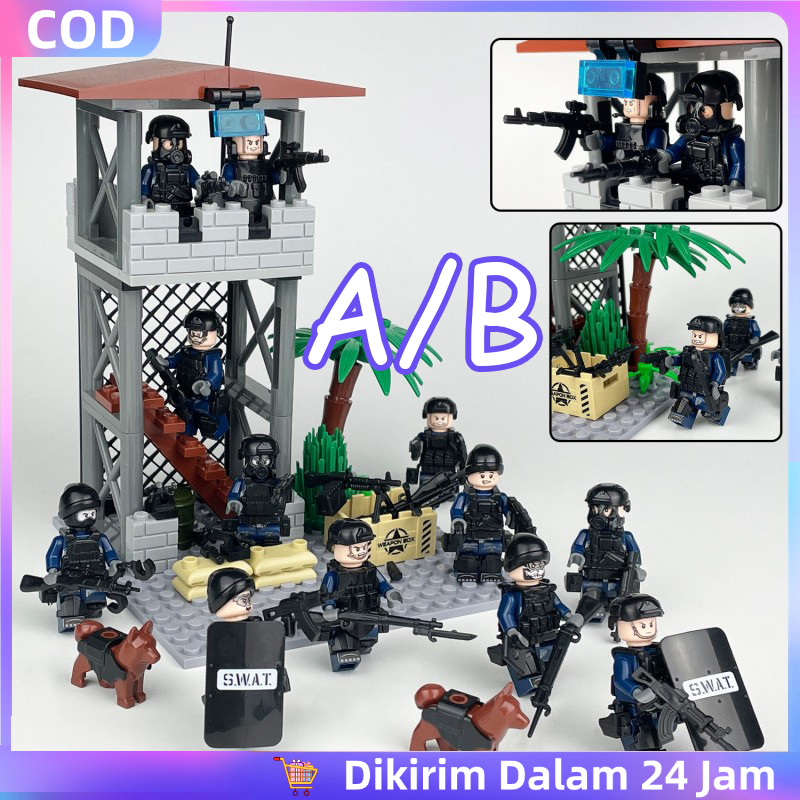 12 Orang Building Blocks Army Military Mainan Balok Swat Tower Barak Pasukan Khusus Mini Figure Set
